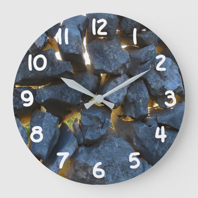 Rustic Croatian Stone Wall Photography  Large Clock (Front)