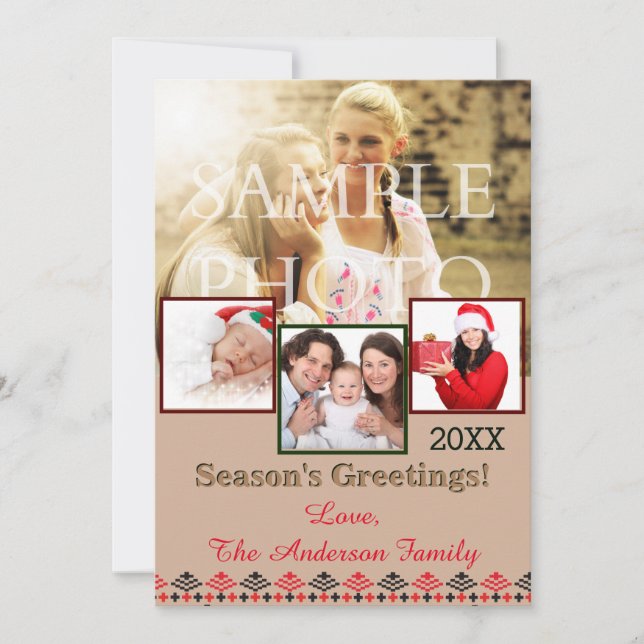 Rustic Crochet Collage Holiday Photo Card (Front)