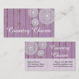 Rustic Crochet Doilies on Purple Farmhouse Wood Business Card