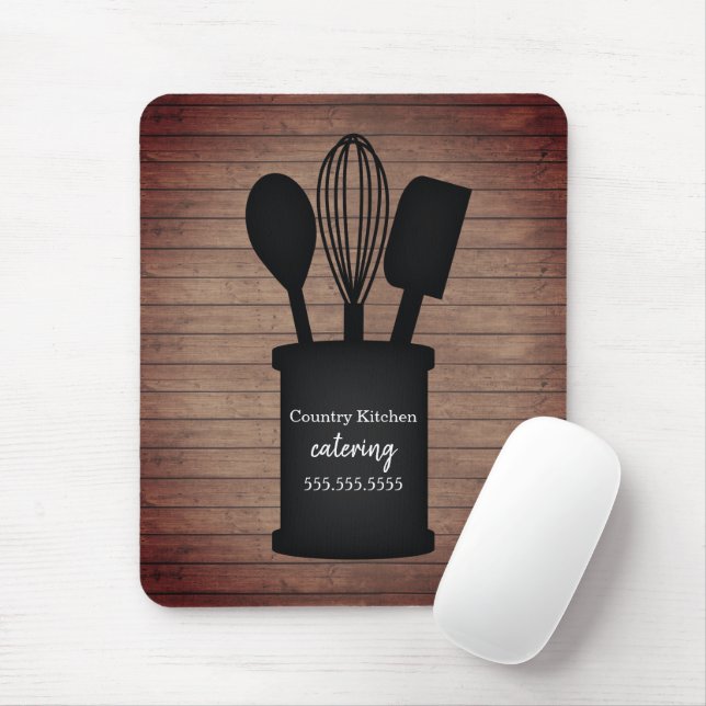 Rustic Crock Wood Caterer Restaurant Food Mouse Mat (With Mouse)