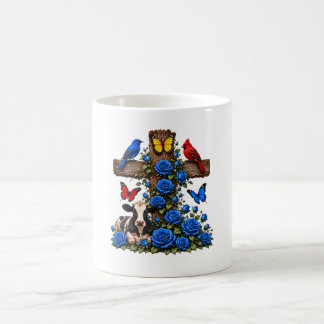 Rustic Cross Blue Roses and Cow Mug