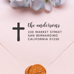 Rustic Cross Script Family Name Return Address Self-inking Stamp