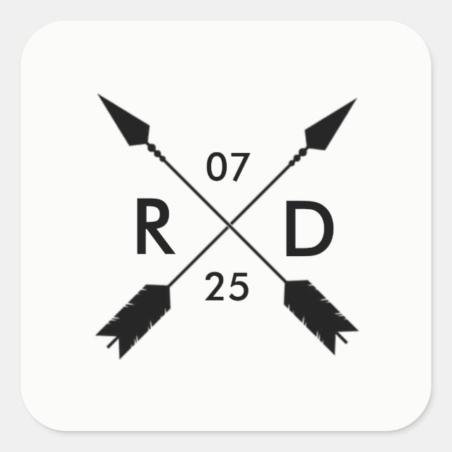 Rustic Crossed Arrow | Custom Wedding Date Square Sticker (Front)