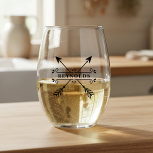 Rustic Crossed Arrows w/Name ID615 Stemless Wine Glass