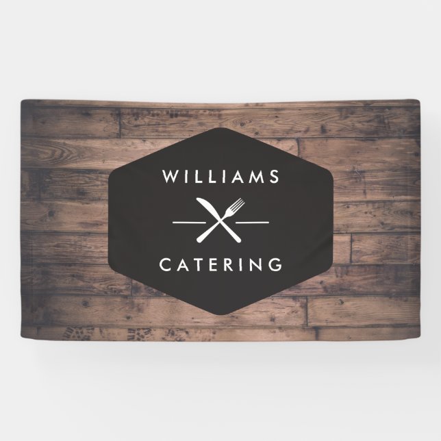 Rustic Crossed Fork Knife Logo Catering Banner (Horizontal)