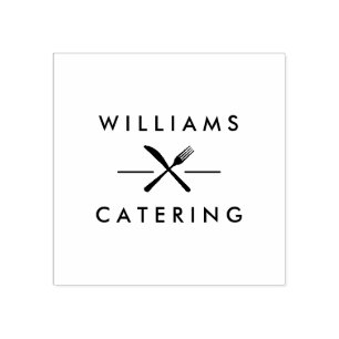 Rustic Crossed Fork Knife Logo Catering Rubber Stamp