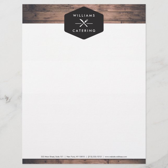 Rustic Crossed Fork Knife Logo Distressed Wood I Custom Letterhead (Front)