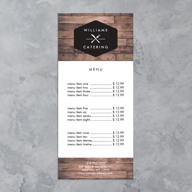 Rustic Crossed Fork Knife Logo Distressed Wood I Rack Card (Creator Uploaded)