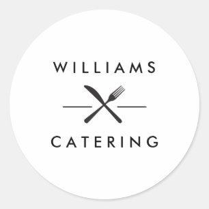 Rustic Crossed Fork Knife Logo on White Classic Round Sticker
