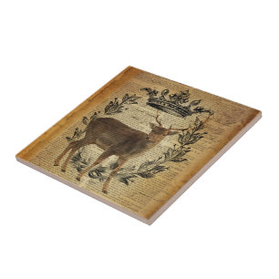 Rustic crown outdoorsman whitetail buck Deer Tile