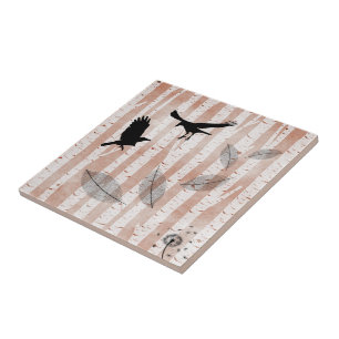 Rustic Crows in White Birch Forest Trivet