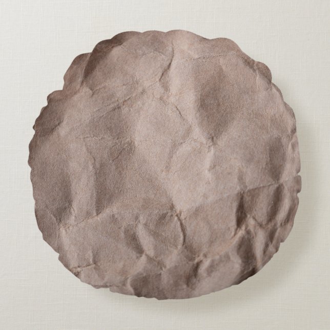 Rustic Crumpled Paper: Vintage Texture Round Cushion (Front)