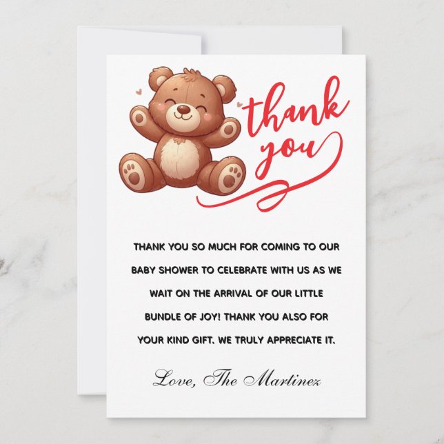 Rustic Cub Bear Boy Baby Shower Thank You (Front)