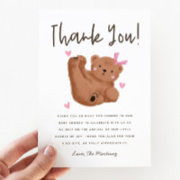 Rustic Cub Bear Girl Baby Shower Thank You