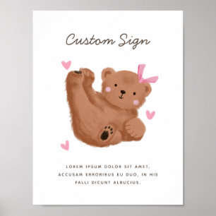 Rustic Cub Bear Pink Baby Shower Custom Sign