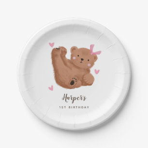 Rustic Cub Bear Pink Kids Birthday Party  Paper Plate