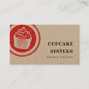 Rustic cupcake red logo stamp kraft business card
