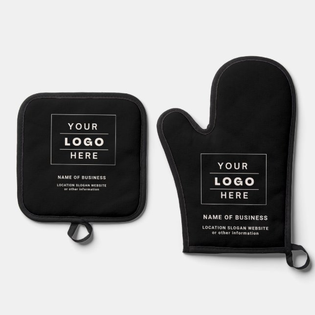 Rustic  Custom Business Logo Black and White  Oven Mitt & Pot Holder Set (Front)