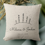 Rustic Custom Couple Names Date Modern Photo Throw Cushion<br><div class="desc">Rustic modern throw pillow with personalised couple's name and date,  a winter snowy tree scene,  and your favourite photo on the back. Perfect for that first Christmas together after getting married or moving into a new home together.</div>