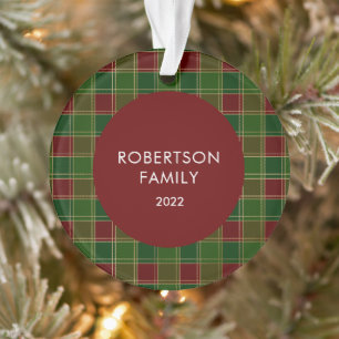 Rustic Custom Family Name Plaid Ornament