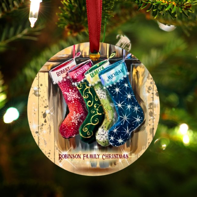 Rustic Custom Family Name Twinkle Christmas  Metal Tree Decoration (Creator Uploaded)