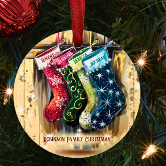 Rustic Custom Family Name Twinkle Christmas  Metal Tree Decoration