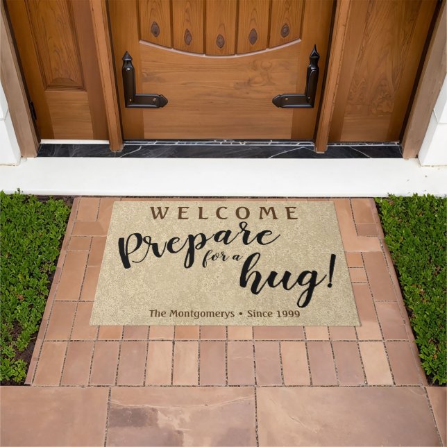 Rustic Custom Name "Prepare For A Hug" Welcome Doormat (Outdoor)