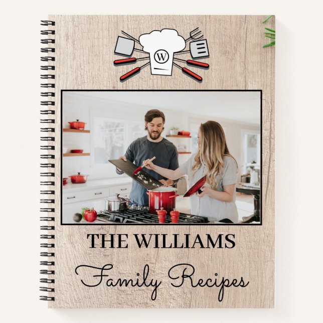 Rustic Custom Photo Family Name Monogram Cookbook Notebook (Front)