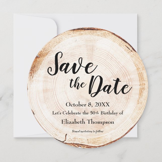 Rustic Custom Photo Wood grain print 50th Birthday Invitation (Front)