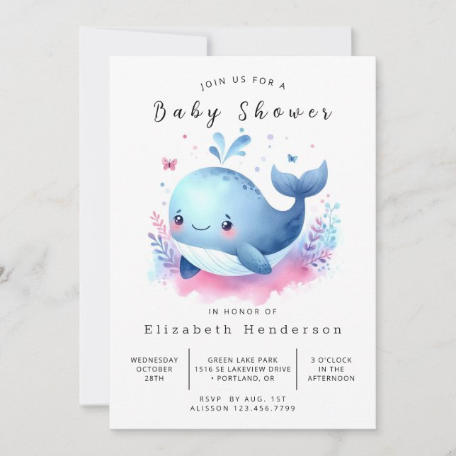 Rustic Custom Whale Baby Shower Invitation (Front)
