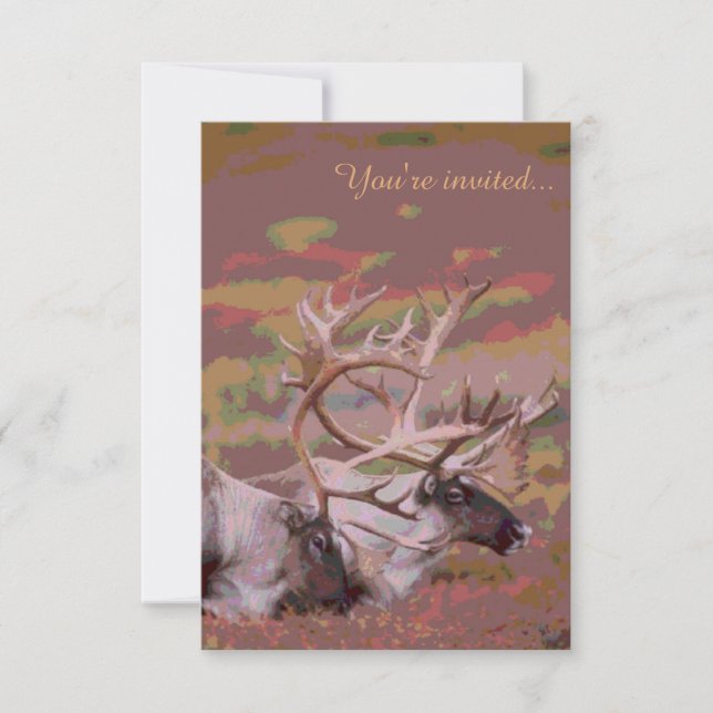 Rustic customisable caribou wedding invitations (Front)