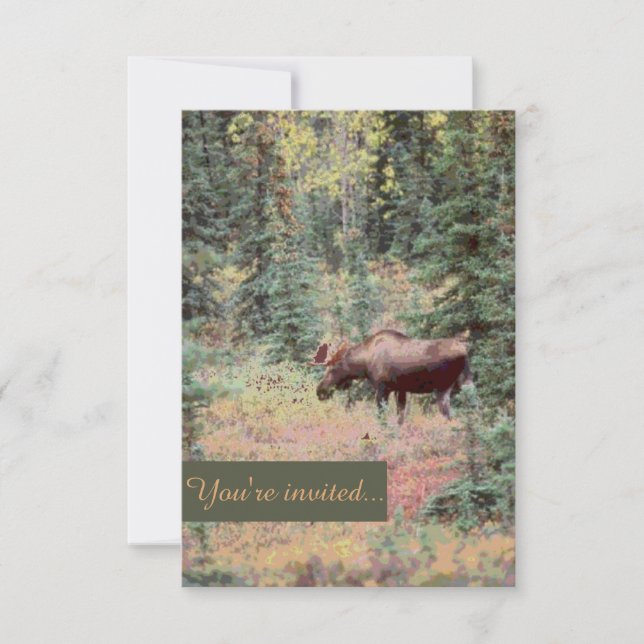 Rustic customisable moose wedding invitations (Front)