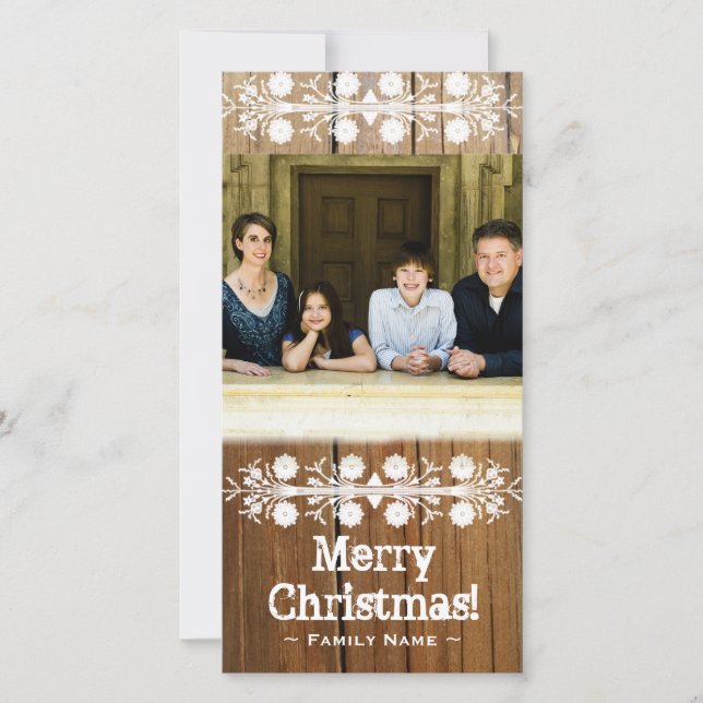 Rustic Cut Wood Frame Photo Christmas Card (Front)
