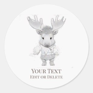 *~* Rustic  Cute AP49 Cartoon Baby MooseSticker Classic Round Sticker