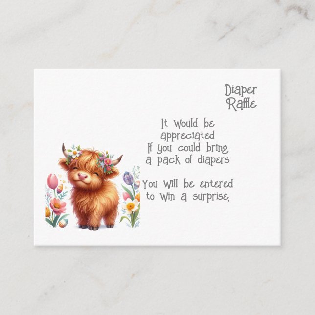 Rustic Cute Baby Highland Cow Baby diaper raffle Enclosure Card (Front)