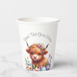 Rustic Cute Baby Highland Cow Baby Shower Paper Cups