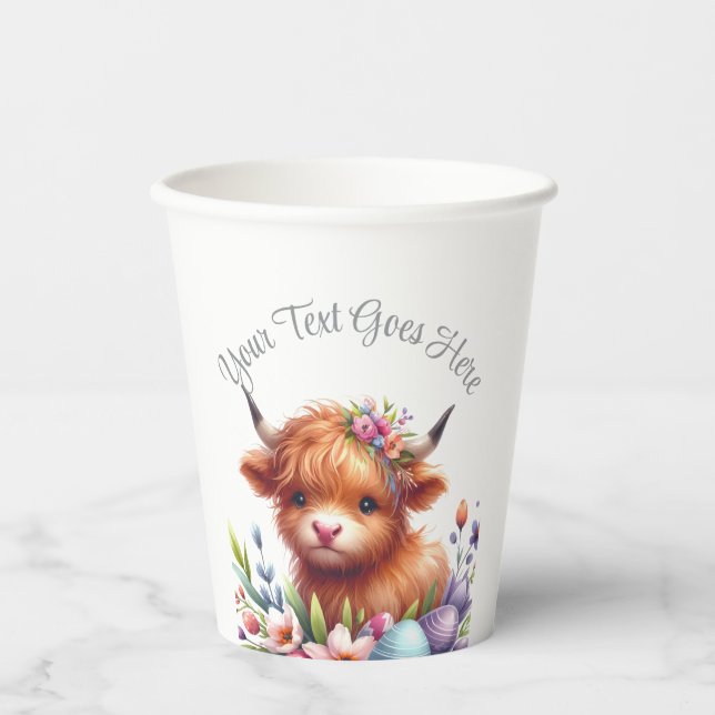 Rustic Cute Baby Highland Cow Baby Shower Paper Cups (Front)
