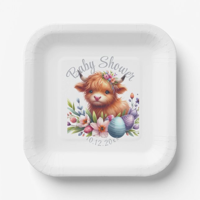 Rustic Cute Baby Highland Cow Paper Plate (Front)