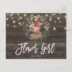 rustic cute bear floral will you be my flower girl announcement postcard