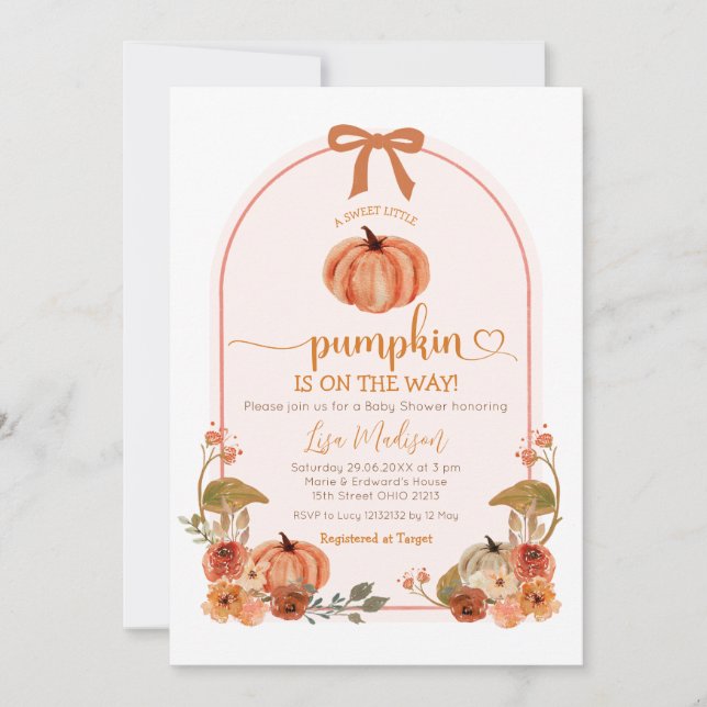 Rustic Cute Bow Little Pumpkin  Baby Shower Invitation (Front)