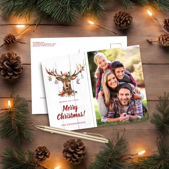 Rustic Cute Christmas Deer Ornaments Holiday Photo Postcard (Rustic Cute Christmas Deer Ornaments Holiday Photo Postcard)