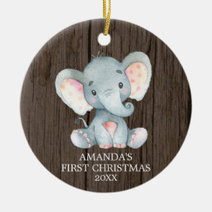 Rustic Cute Elephant Baby First Christmas Ceramic Tree Decoration