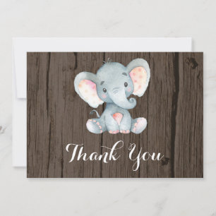 Rustic Cute Elephant Baby Grey Thank You Card