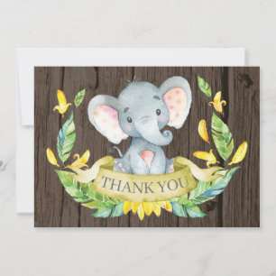 Rustic Cute Elephant Baby Yellow and Grey Thank You Card