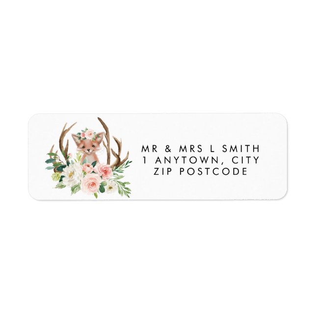rustic cute fox floral return address label (Front)