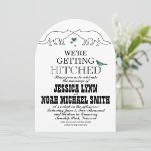 Rustic Cute Fox Romantic Green Hearts Wedding Invitation