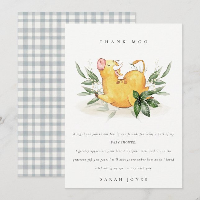 Rustic Cute Holy Cow Farm Foliage Baby Shower Thank You Card (Front/Back)