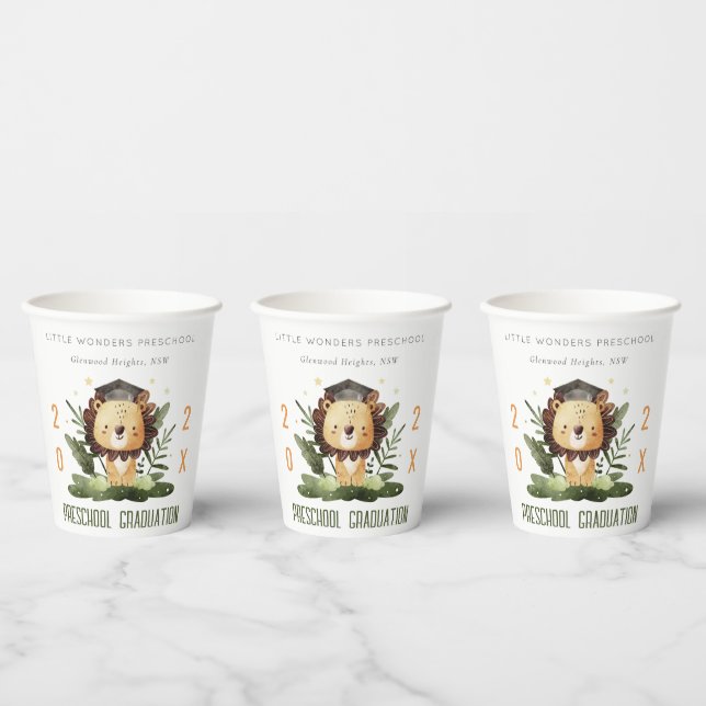 Rustic Cute Kids Lion Foliage Preschool Graduation Paper Cups (Multi)
