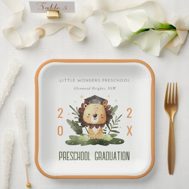 Rustic Cute Kids Lion Foliage Preschool Graduation Paper Plate (Wedding)