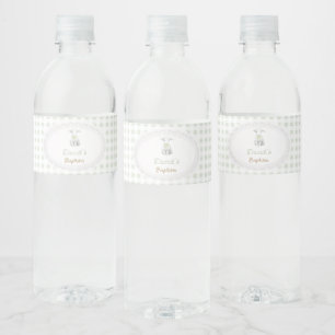 rustic cute lamb sage green gingham Baptism Water Bottle Label